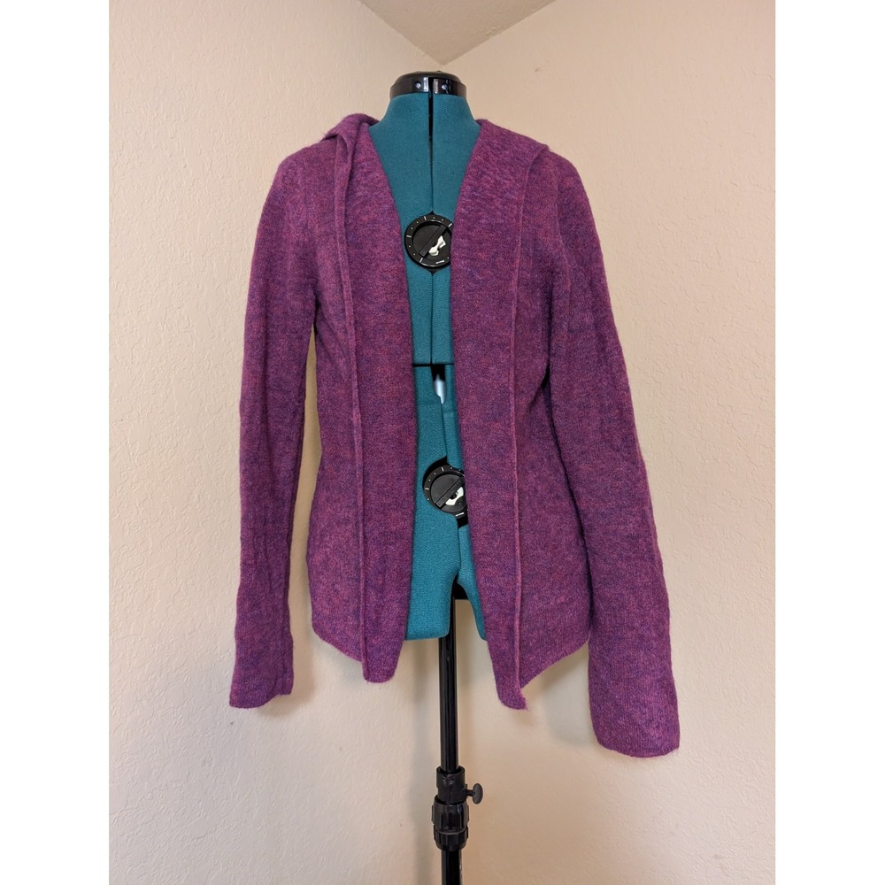 Eileen Fisher Mohair Wool Hooded Open Front Cardigan‎ Womens Petite PS Purple